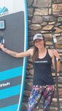 charcoal heather racerback tank top - model wearing a size S