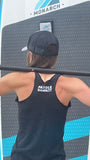 charcoal heather racerback tank top - model wearing a size S
