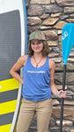 blue heather racerback tank top - models wearing size M